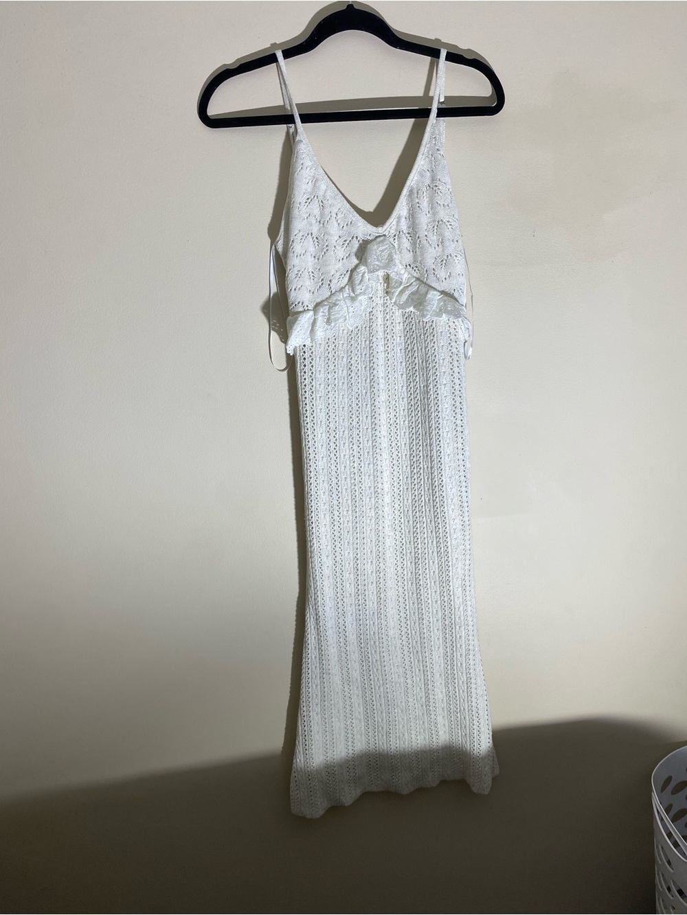 Lovely Mindset Ivory Crochet Ruffled Sleeveless Midi Dress